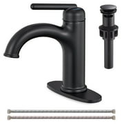 Wowkk Brass Bathroom Faucet Matte Black Bathroom Sink Faucets Single Handle Vanity Faucet Pop-Up Drain Included, Modern RV Faucet with Water Supply Line and Deck Mount 1 Hole or 3 Hole