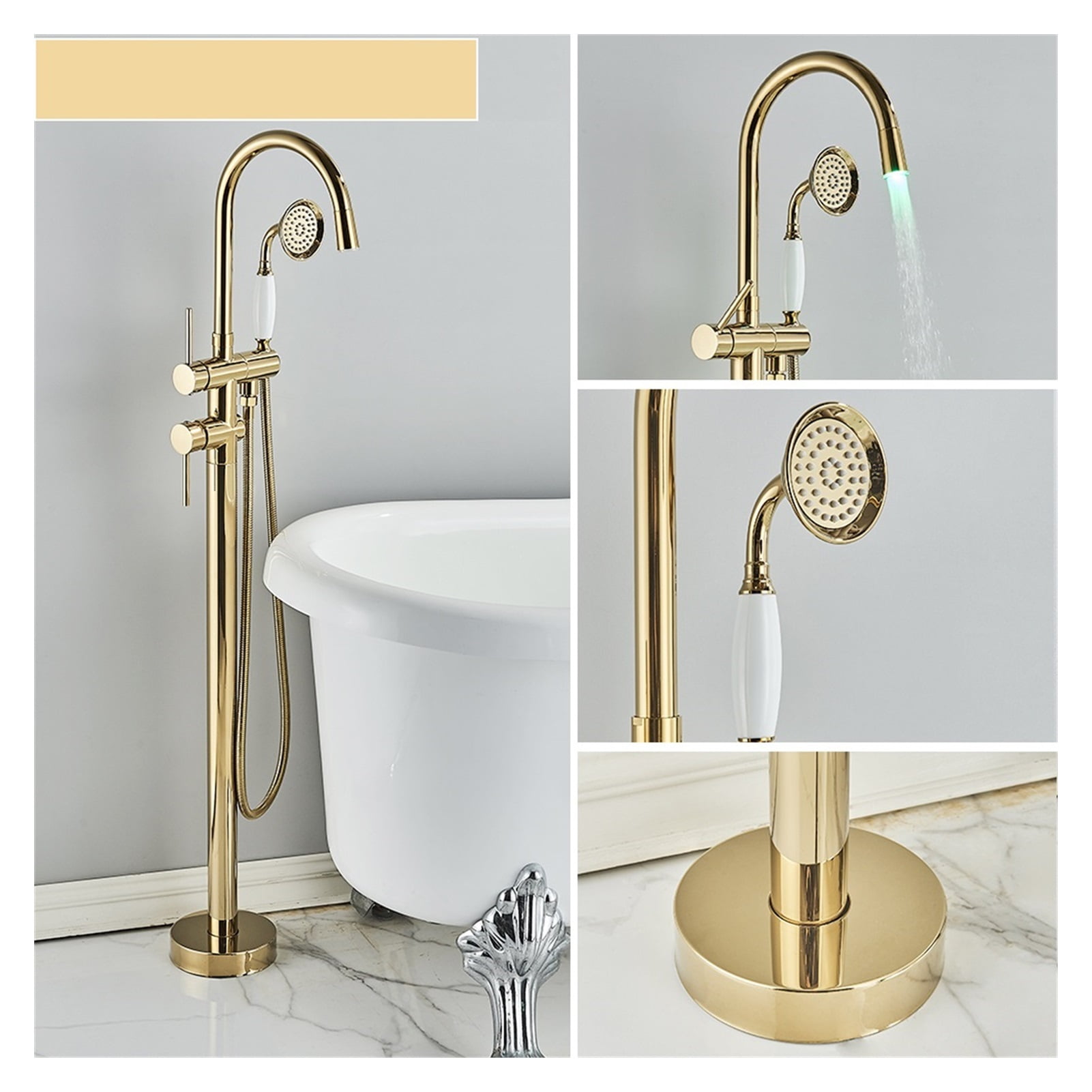 Matte Black Bathroom Standing Bathtub Faucet Tub Waterfall Spout ...