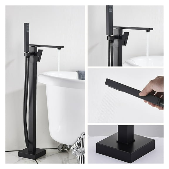 Matte Black Bathroom Standing Bathtub Faucet Tub Waterfall Spout Plastic Hand Shower Floor Stand Bath Tub Hot Cold Mixer Tap ,Effortless Installation