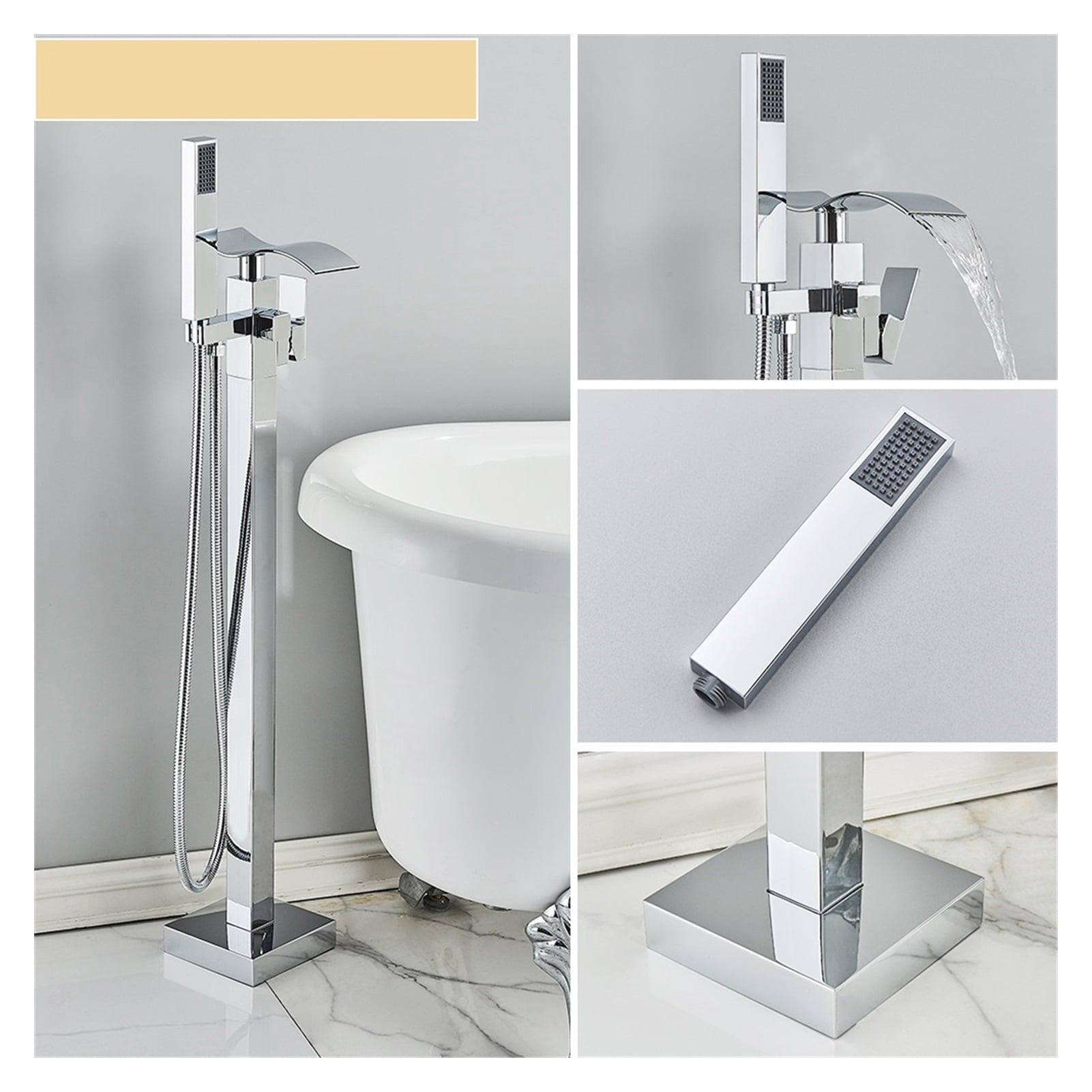Matte Black Bathroom Standing Bathtub Faucet Tub Waterfall Spout ...