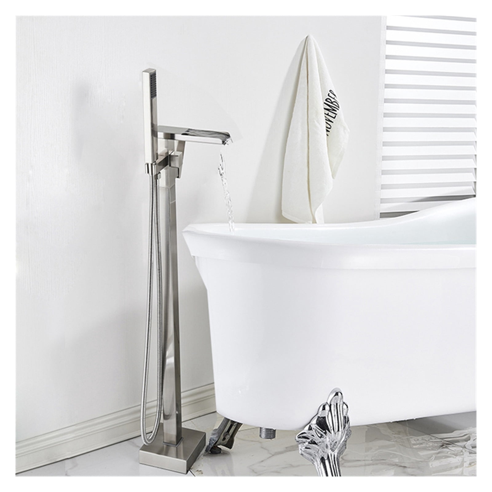Matte Black Bathroom Standing Bathtub Faucet Tub Waterfall Spout ...