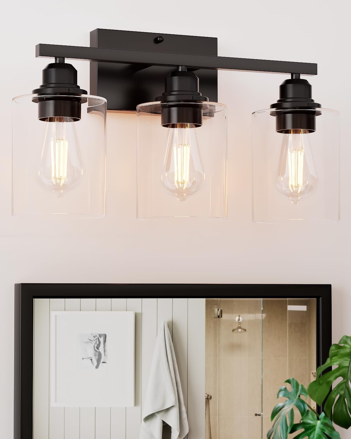 Matte Black Bathroom Vanity Light, 3-Light Bathroom Light Fixtures ...