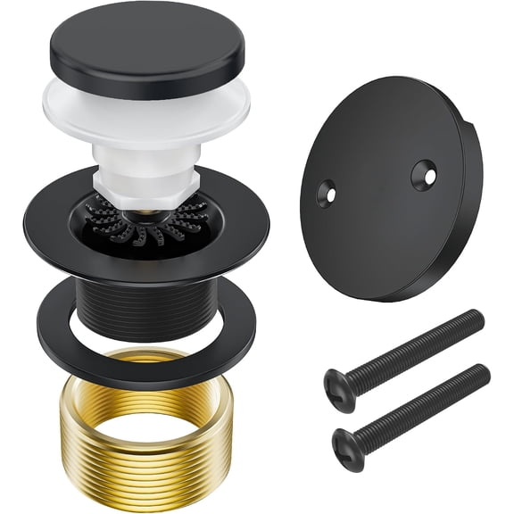 Matte Black Bathtub Drain Stopper and Overflow Kit, Solid Brass Tip-Toe Bath Tub Drain with Hair Catcher - Universal Coarse/Fine Thread, Bathroom Bathtub Plug Replacement, 11.5/16 UNC