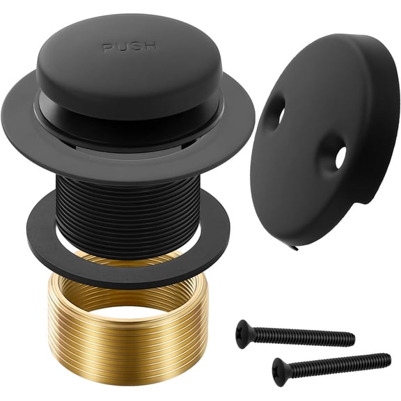 Matte Black Bathtub Drain Tip-Toe Tub Trim Set with Two-Hole Overflow Faceplate Bathroom Drains Replacement Conversion Kit Assembly Universal Fine & Coarse Thread