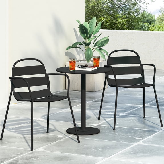 Matte Black Bistro Set with Stable Structure / Reliable Seating in Backyard