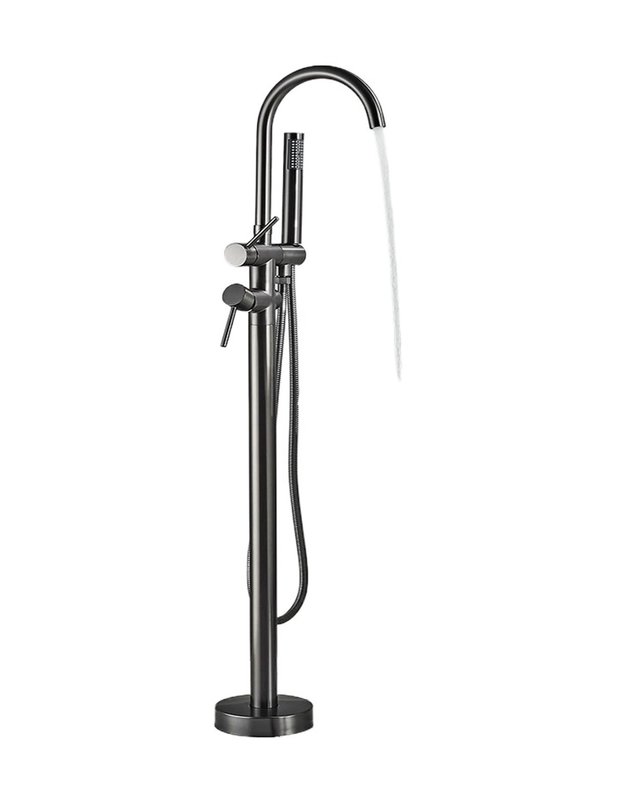 Matte Black Brass Bathroom Tub Faucet, Floor Mounted Free Standing Bathtub Shower Mixer Taps, Hot Cold Water Crane Swivel Spout ,Easy to Install