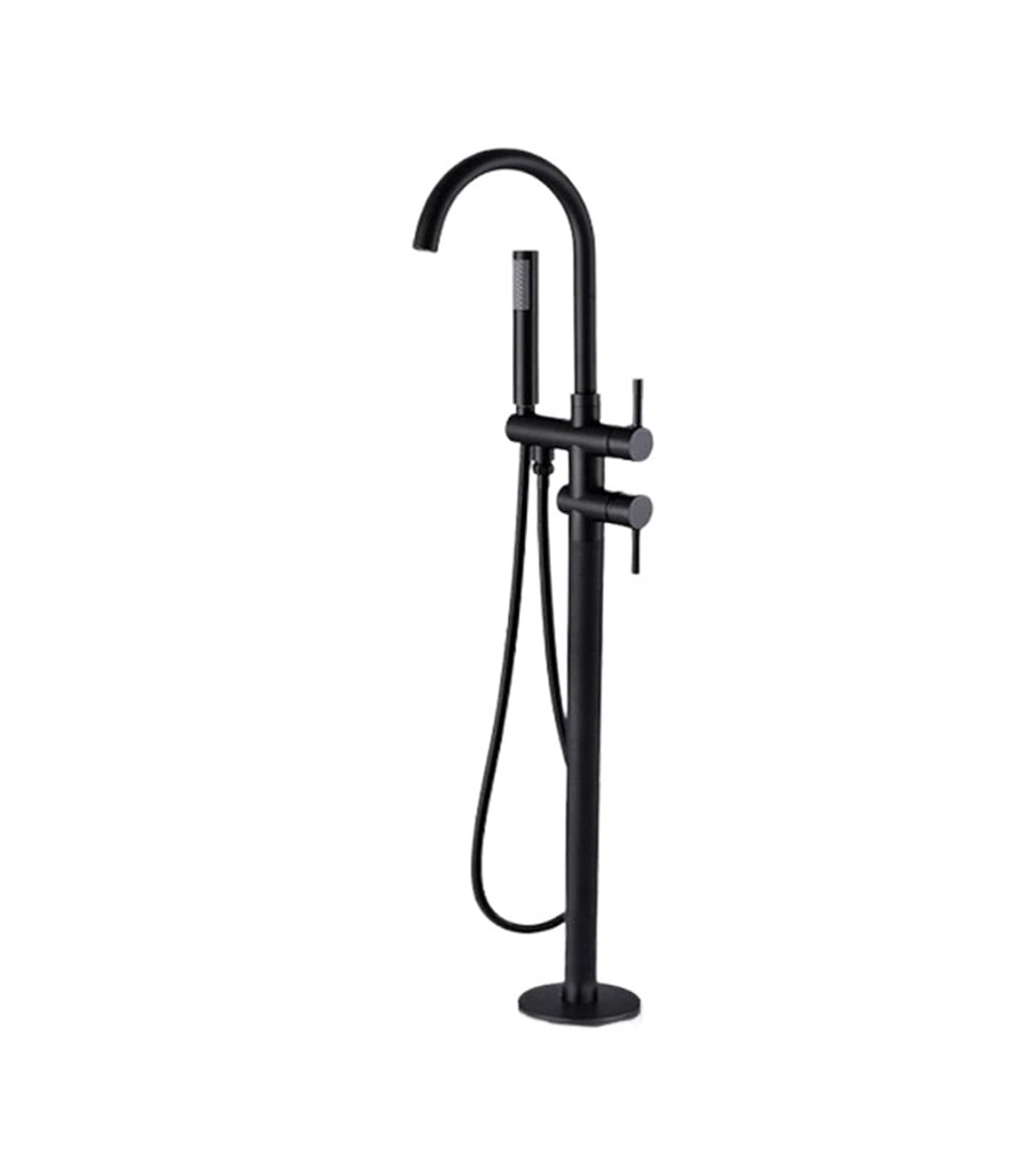 Matte Black Brass Bathroom Tub Faucet, Floor Mounted Free Standing Bathtub Shower Mixer Taps, Hot Cold Water Crane Swivel Spout ,Easy to Install