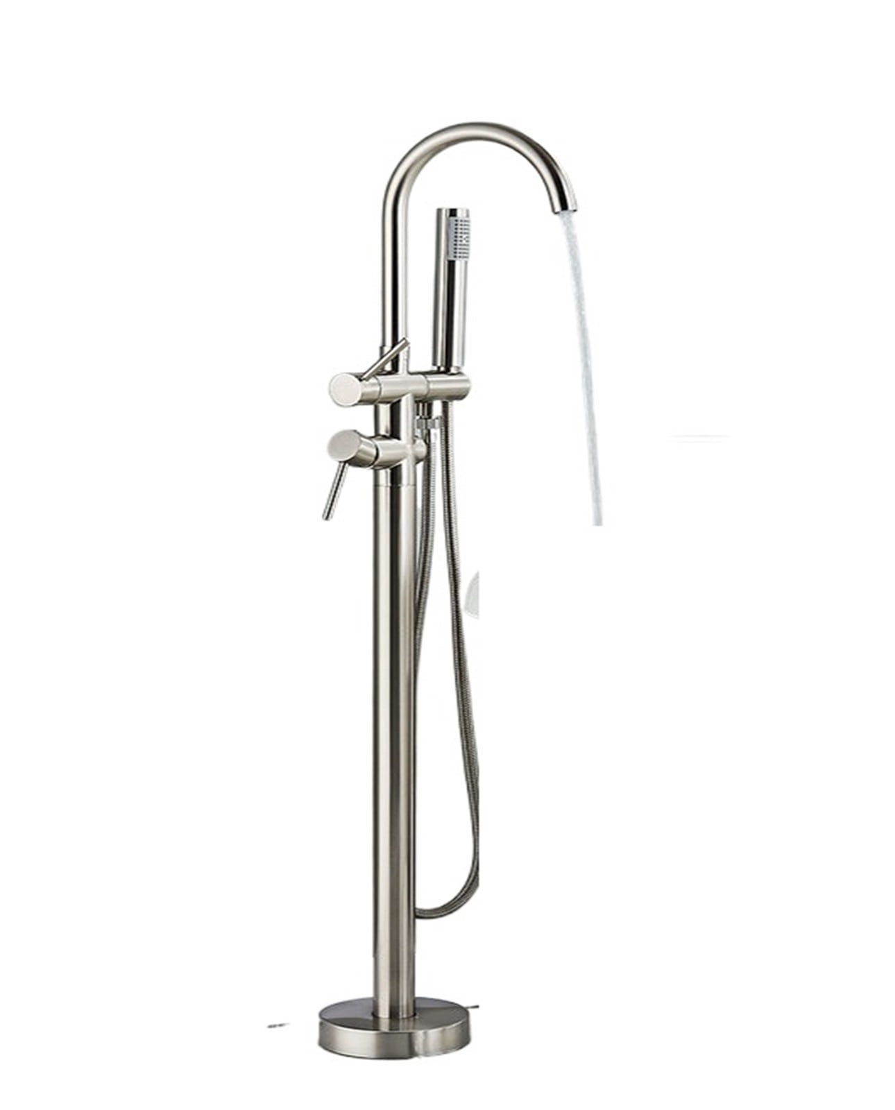 Matte Black Brass Bathroom Tub Faucet, Floor Mounted Free Standing Bathtub Shower Mixer Taps, Hot Cold Water Crane Swivel Spout ,Easy to Install