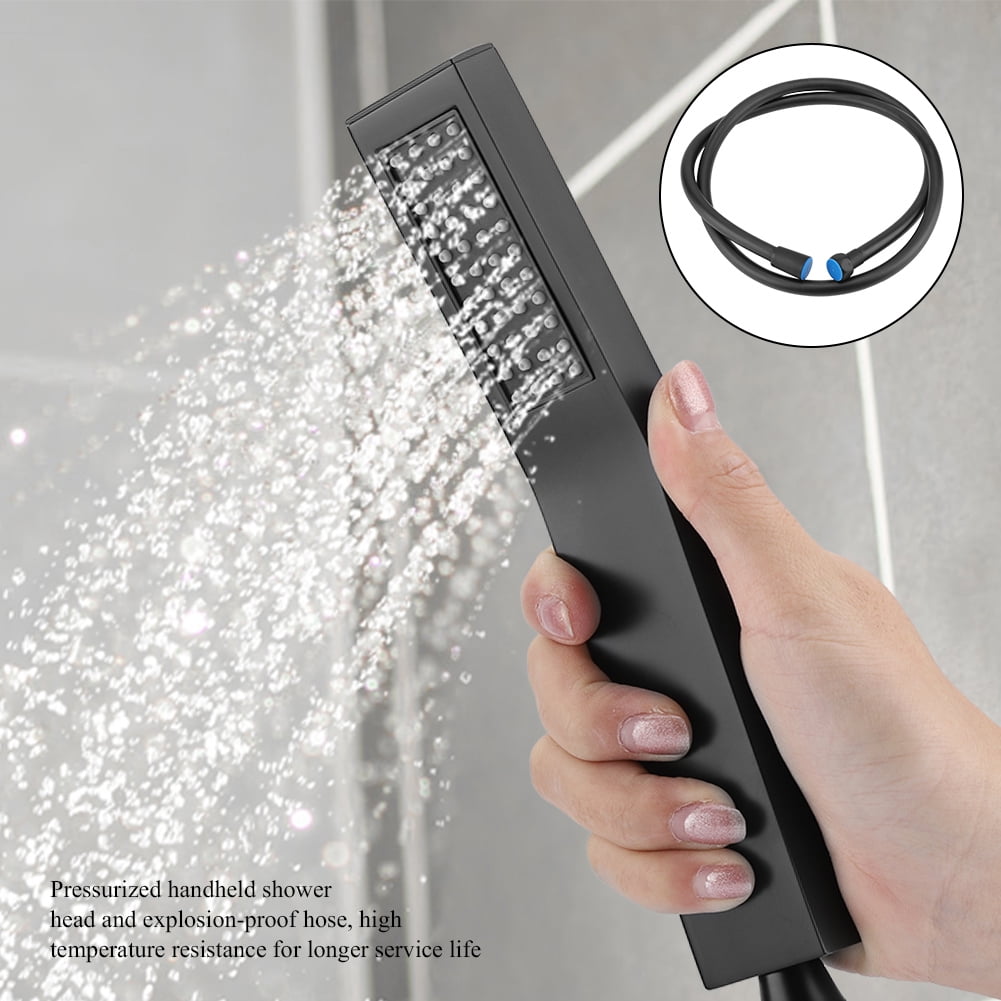 Matte Black Brass Square Handheld Shower Head Bathroom Sprayer Handshower with Hose