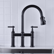 Matte Black Bridge Kitchen Faucet Pull Down Sprayer Brass Dual Handle 360  Rotate Farmhouse Sink Tap