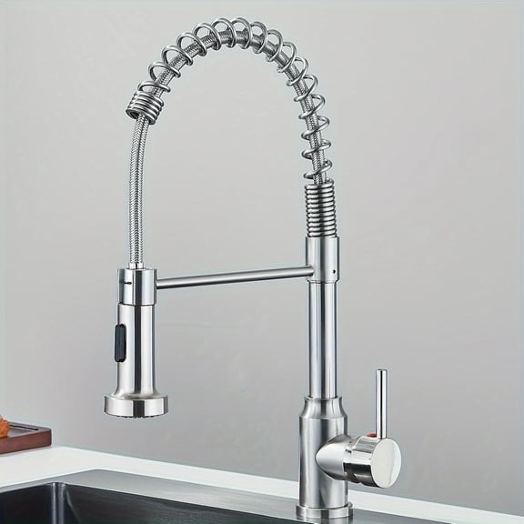Matte Black & Brushed Nickel Single Handle Kitchen Faucet with Pull-Out Spray, Dual Function Water-Saving Tap, 304 Stainless Steel, Single Hole Installation