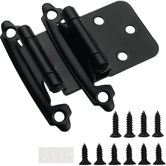 Matte Black Cabinet Door Hinges:10 Pair/20 Pack 1/2" Overlay Cabinet Hinges,Self Closing Semi Concealed Cabinet Hinges Hardware,Face Frame Flush Mount Kitchen Cabinet Hinges