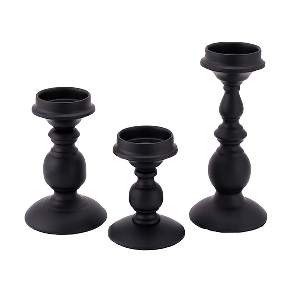 Farmhouse Candle Holder Set of 3, Black Vintage Metal Pillar Candle Holders Decoration Iron