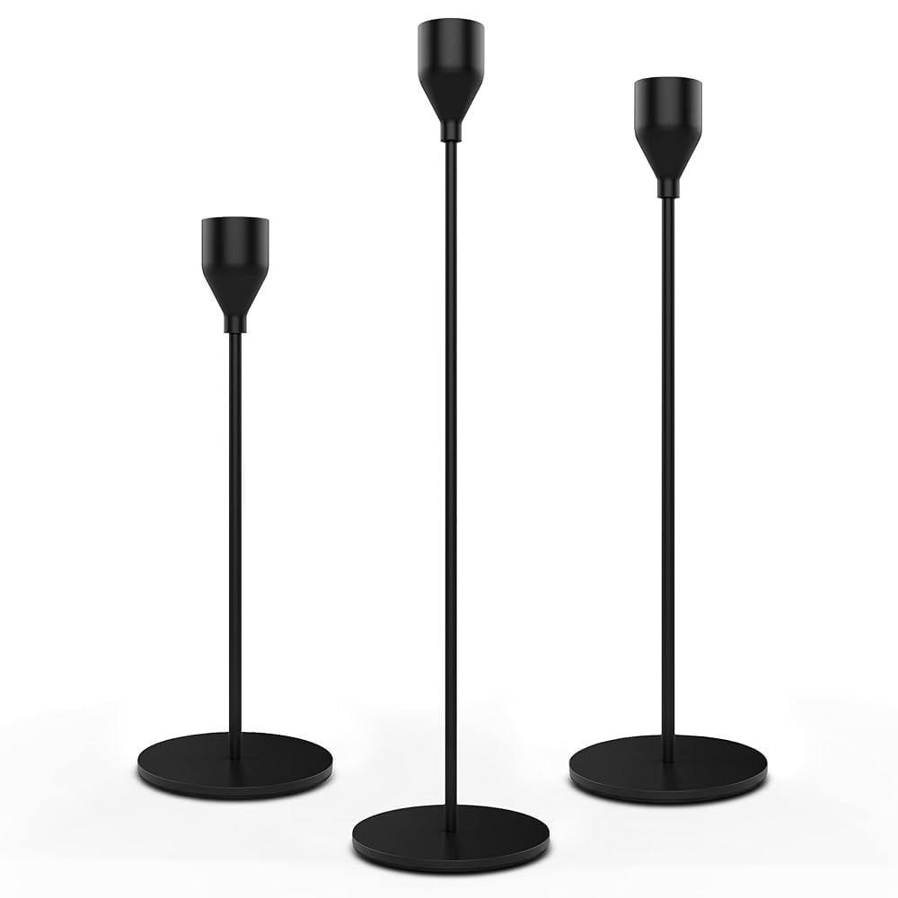 Matte Black Candlestick Holders For Taper Candles, Set Of 3 Taper