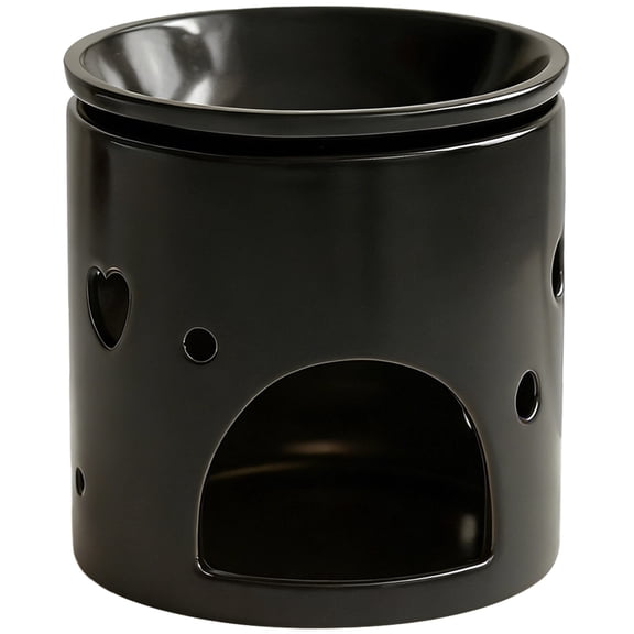 Matte Black Ceramic Essential Oil Burner, 4.1 Inch Tealight Candle Diffuser with Hollow Heart Design for Aromatherapy & Home Decor