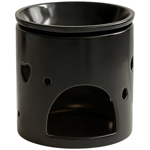 Matte Black Ceramic Essential Oil Burner, 4.1 Inch Tealight Candle Diffuser with Hollow Heart Design for Aromatherapy & Home Decor