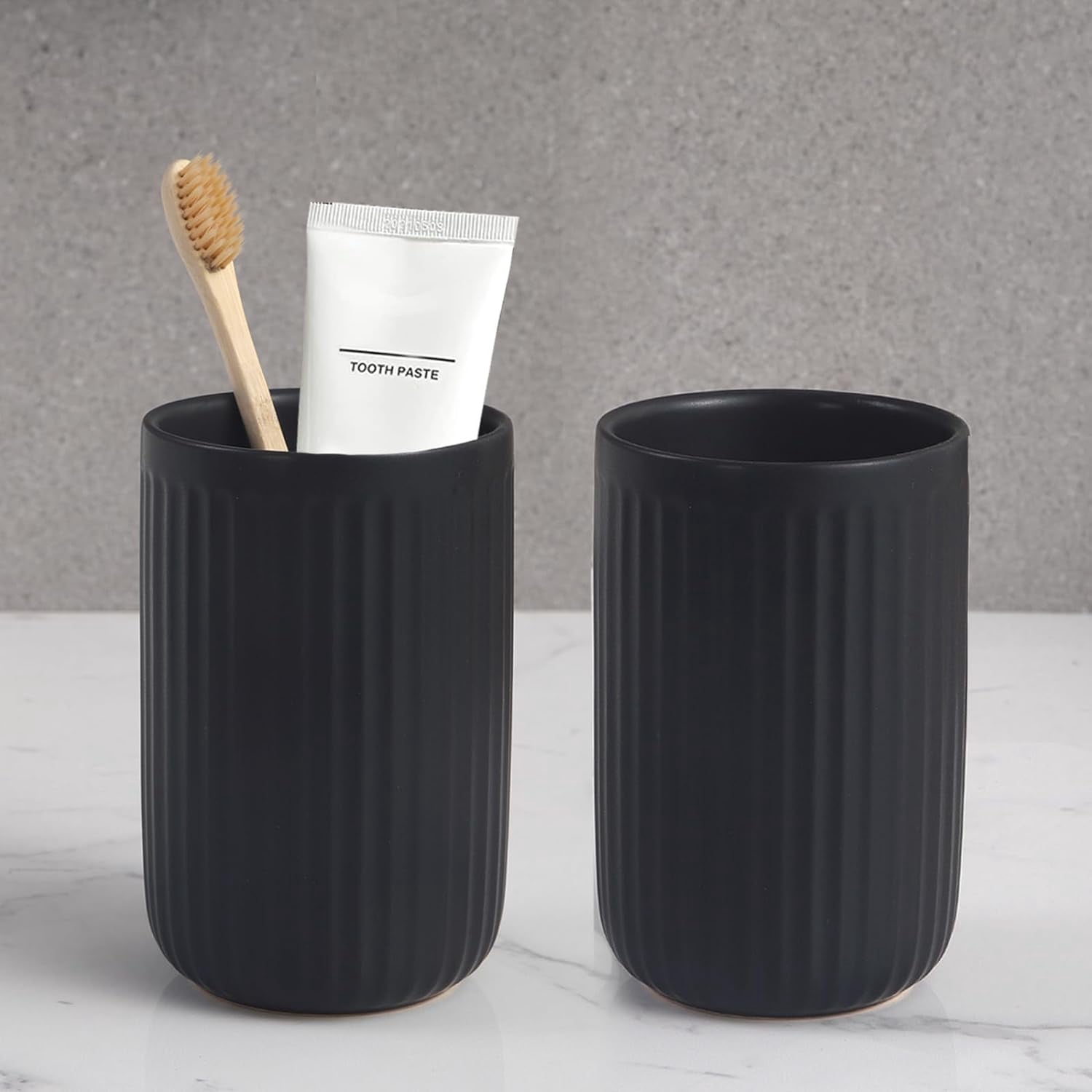 Matte Black Ceramic Toothbrush Holder Set - 2 Cups for Bathroom ...