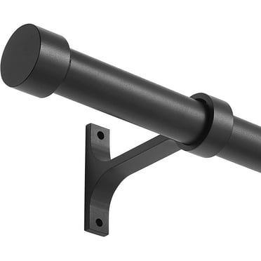 KAMANINA 1" Heavy Duty Adjustable Curtain Rod - Black, 66 To 120 Inch, Modern End Caps