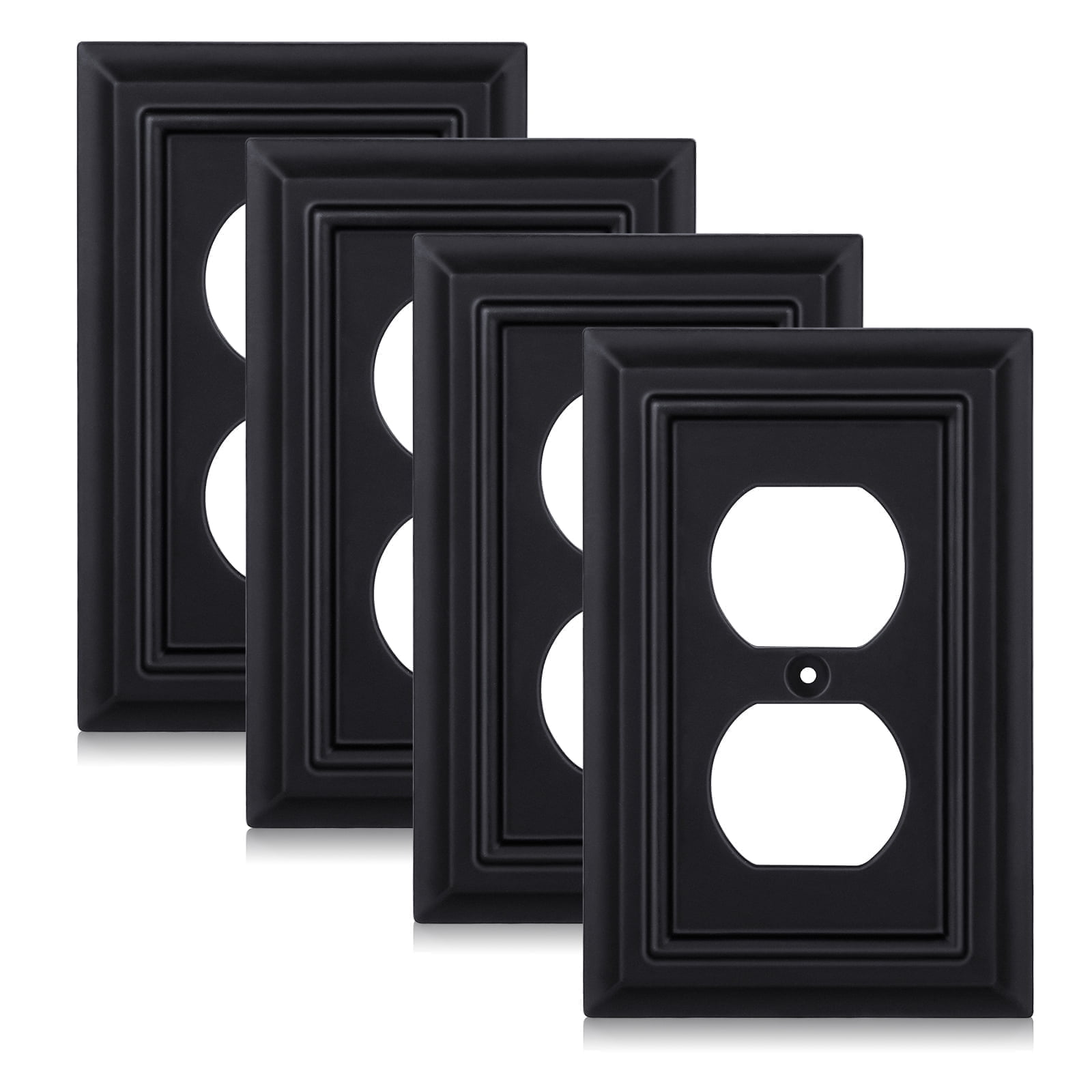 Matte Black Decorative Outlet Covers Wall Plates, Bamboo Fiber Light Switch Covers, Natural Material Electric Receptacle Switch Plate Outlet Cover of various styles (1 Gang Duplex 4 Pack)