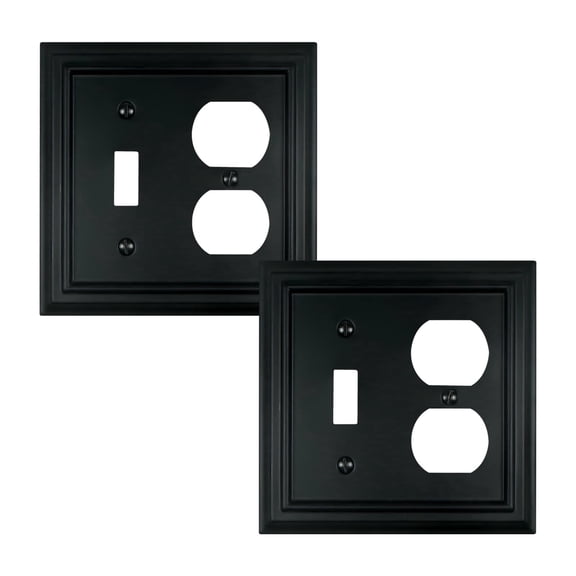 Wall Plates,Toggle Light Switch Plates/Duplex Receptacle Outlet Cover Combination, Bamboo Fiber Material Wall Plate, Standard Size Wall Plates of various styles, Black (2 Gang Toggle/Duplex 2 Pack)
