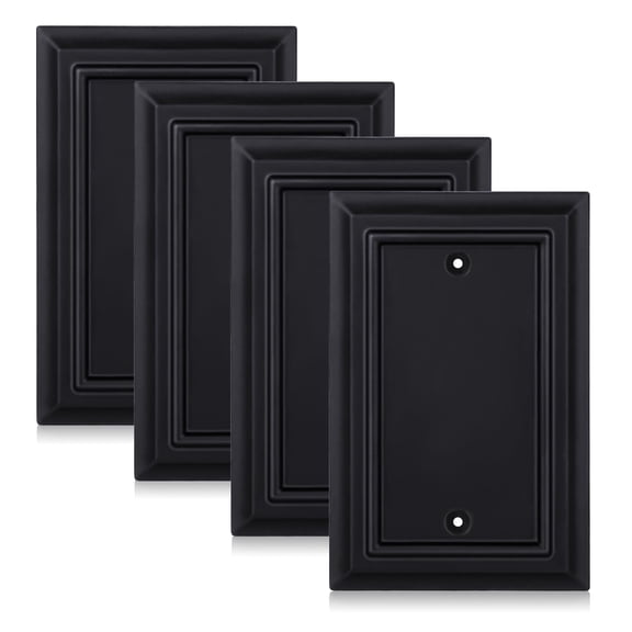 Matte Black Decorative Outlet Covers Wall Plates, Bamboo Fiber Light Switch Covers, Natural Material Electric Receptacle Switch Plate Outlet Cover of various styles (1 Gang Blank 4 Pack)