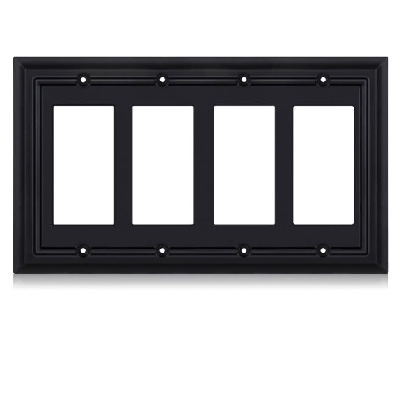 Matte Black Decorative Outlet Covers Wall Plates, Bamboo Fiber Light Switch Covers, Natural Material Electric Receptacle Switch Plate Outlet Cover of various styles (4 Gang Decorator 1 Pack)