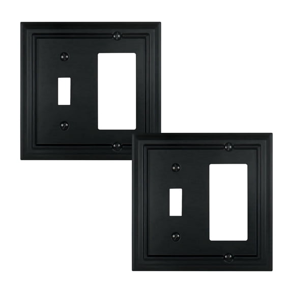 Wall Plates, Decorator/Toggle Switch Plate Combination, Outlet Covers,Bamboo Fiber Material Wall Plate, Standard Size Wall Plates of various styles, Black (2 Gang Toggle/Decorator 2 Pack)