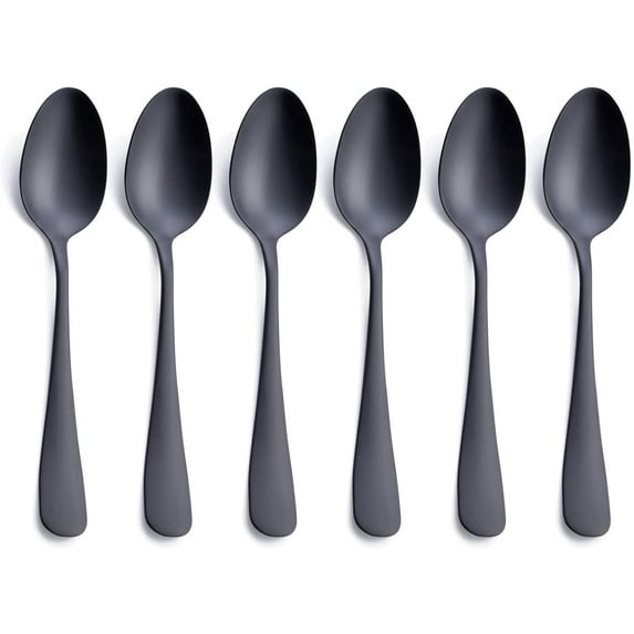 Matte Black Dessert Spoon, Stainless Steel Satin Finish 6.8-inch Teaspoon Coffee Spoon Set, Service for 6, Dishwasher Safe 6-Piece Dessert Spoon