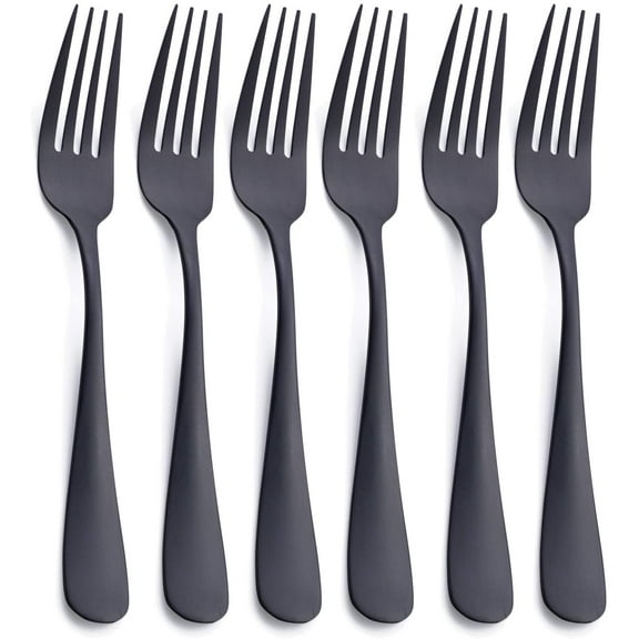 Matte Black Dinner Fork, Stainless Steel Satin Finish 8.0-inch Silverware Flatware Fork Set, Service for 6, Dishwasher Safe