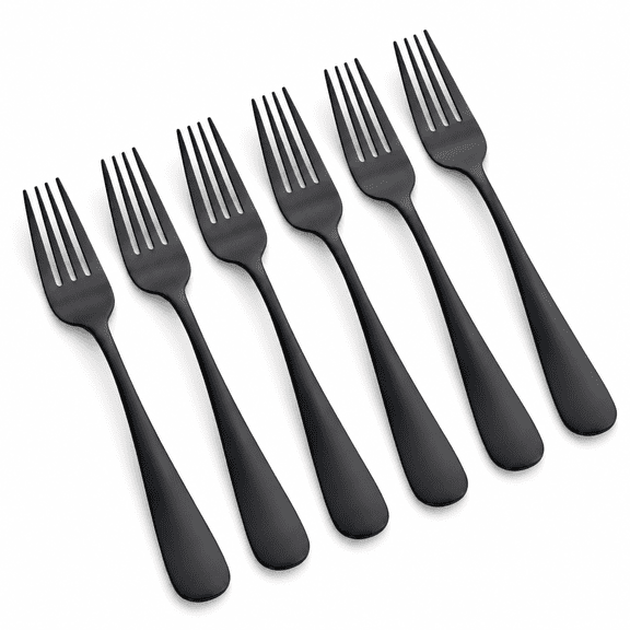 Matte Black Dinner Fork, Stainless Steel Satin Finish 8.0-inch Silverware Flatware Fork Set, Service for 6, Dishwasher Safe