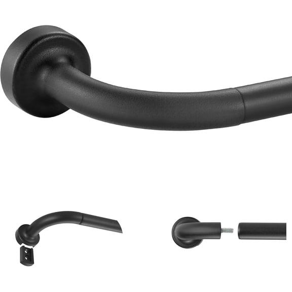 Matte Black Disc Curtain Rods, 48-84 Inches Window Curtain Rod,Adjustable Room Darkening Curtain Rod with Aluminum Finials and Brackets,Wrap Around Design