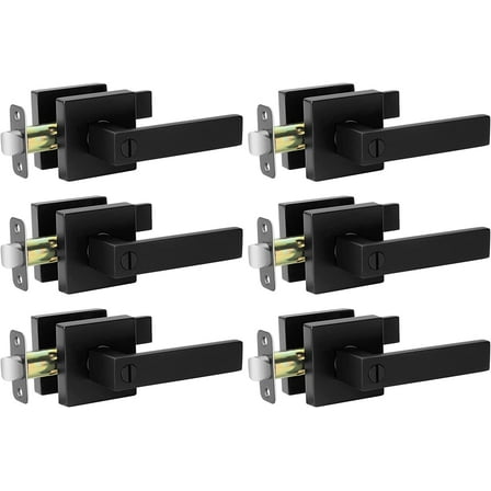Matte Black Door Handle Interior Knob Keyless Levers Set (6 Pack), Heavy Duty Privacy Lock for Bedroom or Bathroom, Reversible for Left Right
