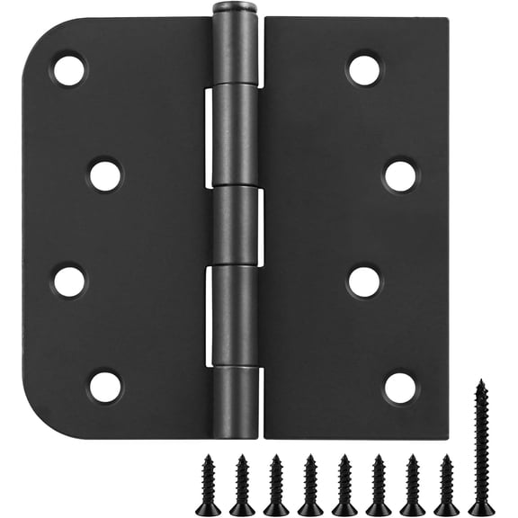 Matte Black Door Hinges 4 Inch Square Rounded 5/8" Radius 6 Pack