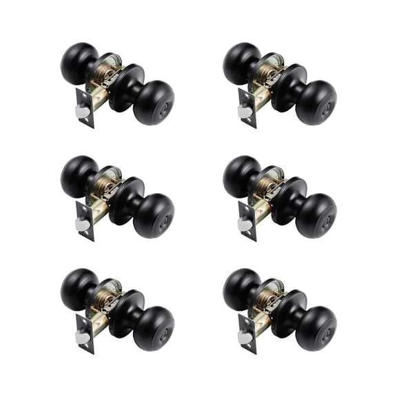 Matte Black Door Knobs - 6 Pack Privacy Knobs for Bedroom & Bathroom - Keyless Entry - Round Ball Door Knobs - Fits 1-3/8 to 1-3/4 inch Doors