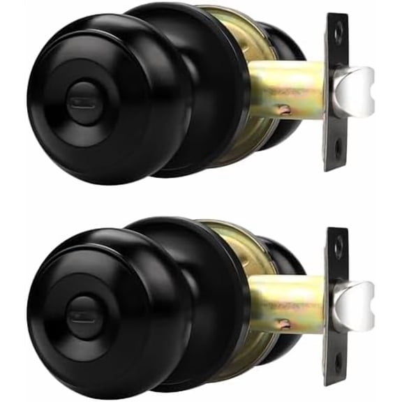 Matte Black Door Knobs, Door Handles with Lock and Knob, Keyless Interior Doorknobs for Bathroom Bedroom, 2 Pack
