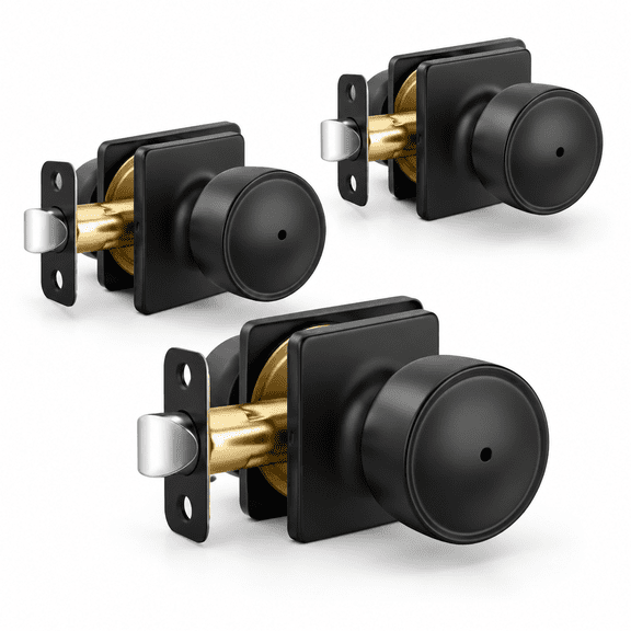 Matte Black Door Knobs Interior 3 Pack
