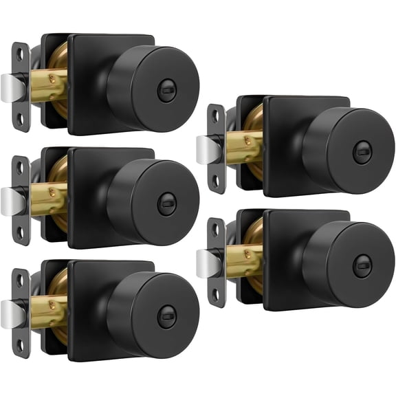 Matte Black Door Knobs Interior, Privacy Door Knob for Bedroom Bathroom, Black Door Knobs with Emergency Release, Reversible & Easy Install - 5 Pack