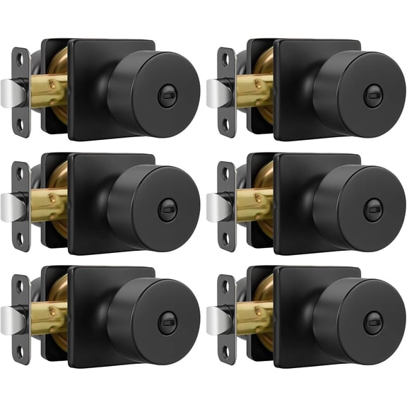 Matte Black Door Knobs Interior, Privacy Door Knob for Bedroom Bathroom, Black Door Knobs with Emergency Release, Reversible & Easy Install - 6 Pack