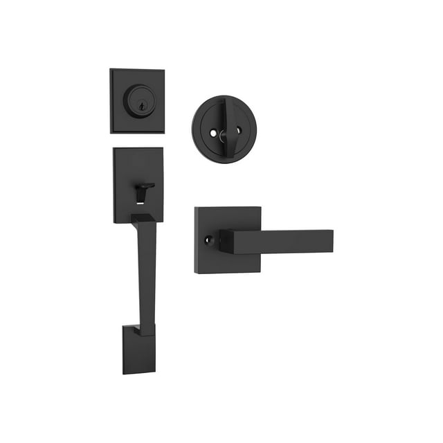 Matte Black Door Lock Set with Single Cylinder Deadbolt, Exterior Front
