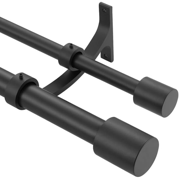 Matte Black Double Curtain Rods 36-72" (3-6ft), Decorative Window Double Rod with Cap Finials, Adjustable, Aluminum, High-Temperature Curing Coating
