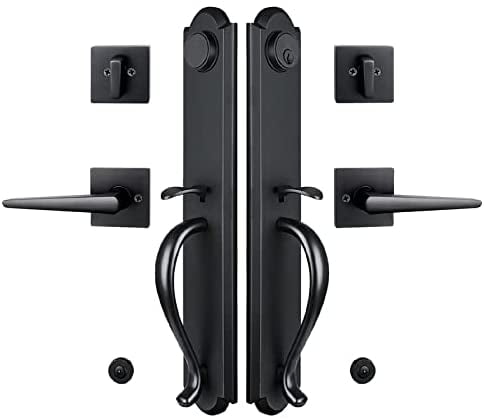 Matte Black Adjustable Double Door Handle Set with Keyed and Dummy Set