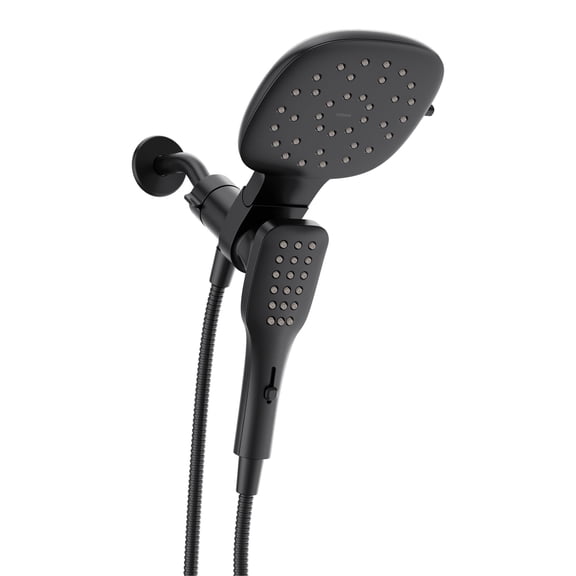 Matte Black Eco Performance Infiniti Dial Square Standard Shower Head With Detachable Hand Shower Combo, 7 Inch Spray Head, Matte Black