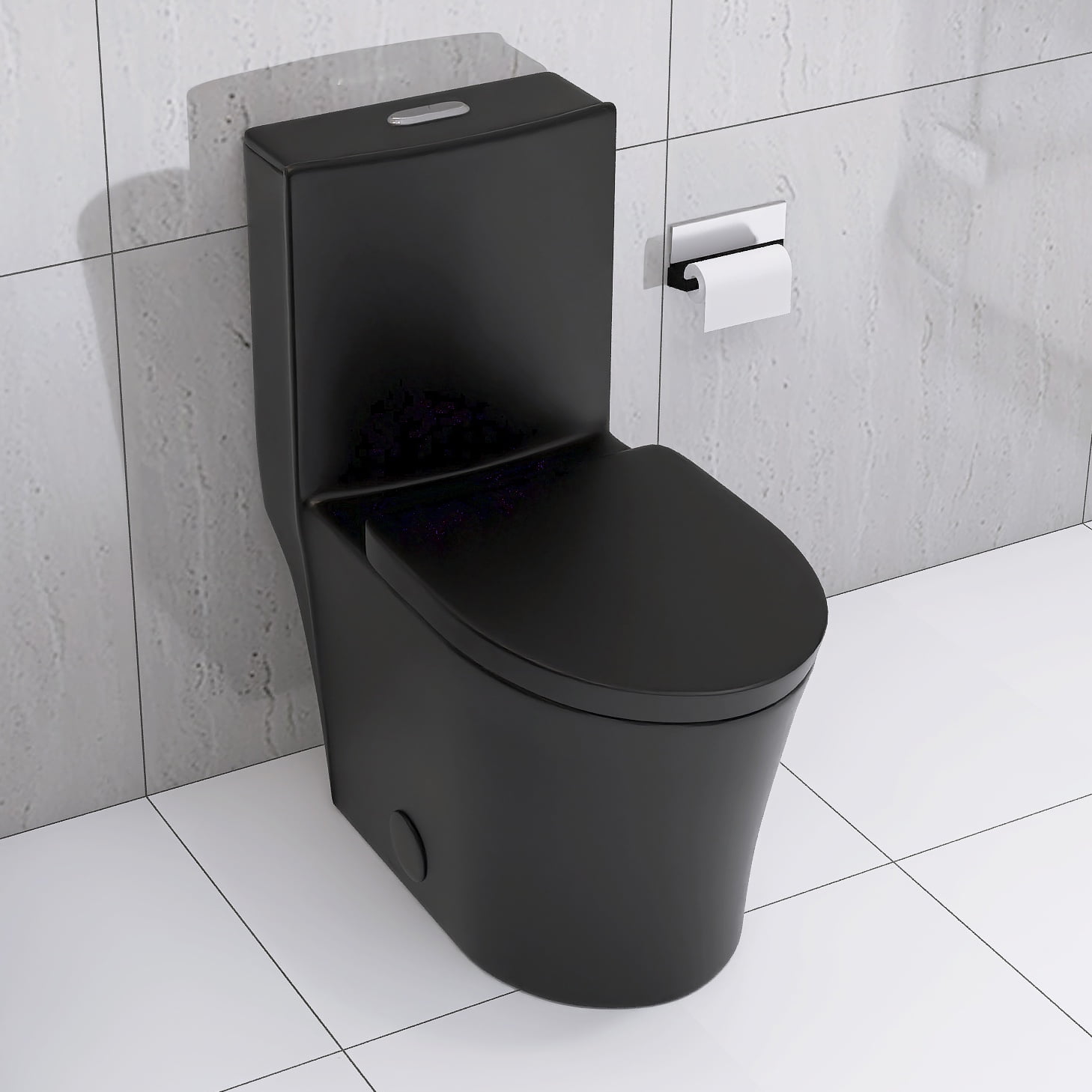 Matte Black Elongated One-Piece Toilet with Dual Flush