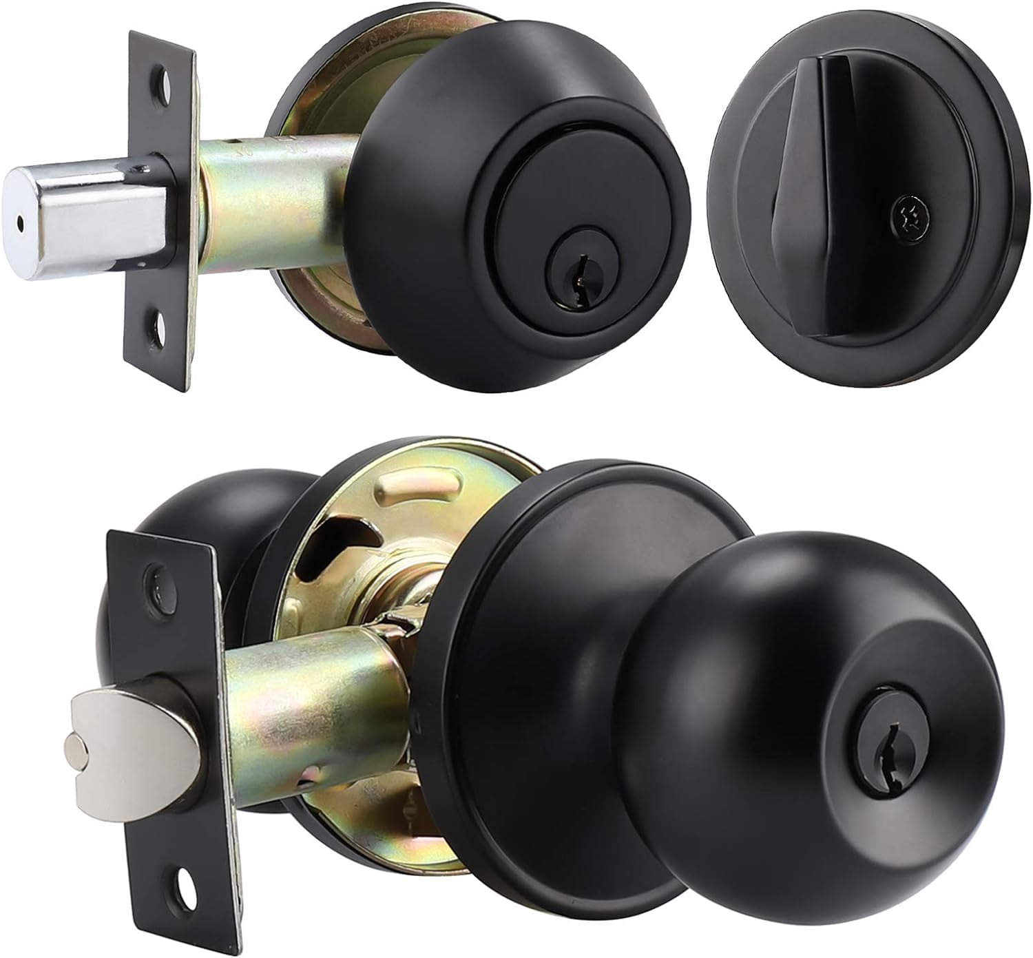 Matte Black Entry Door Knob With Single Cylinder Deadbolt Lock For