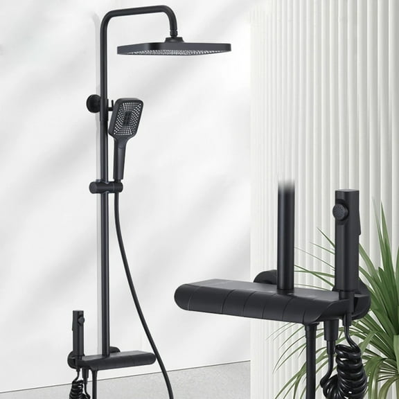 Matte Black Exposed Shower System Set Rainfall Shower Faucet Fixtures Wall Mount