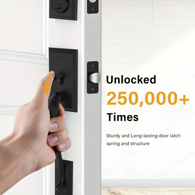 Matte Black Exterior Door Handle Set with RightHand Wave Lever and