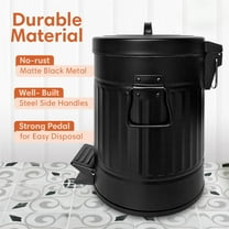 1.3Gal/5L Matte Black Farmhouse Pet-Proof Step Trash Can Retro Metal Lid for Bathroom Kitchen