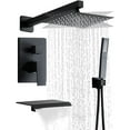 thumbnail image 1 of Matte Black Faucet Set Shower Head with Tub Spout and Handle System Square Wall Mount for Bathroom, 1 of 12