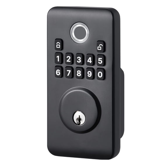 Matte Black Fingerprint Deadbolt, Keyless Entry with Handle, Auto Lock, One-Time Code, Anti-Peeking Password, Easy-Grip
