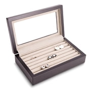 Matte Black Finish Glass Lid Velour Lined Wooden Cufflink/Ring Box QGM13305